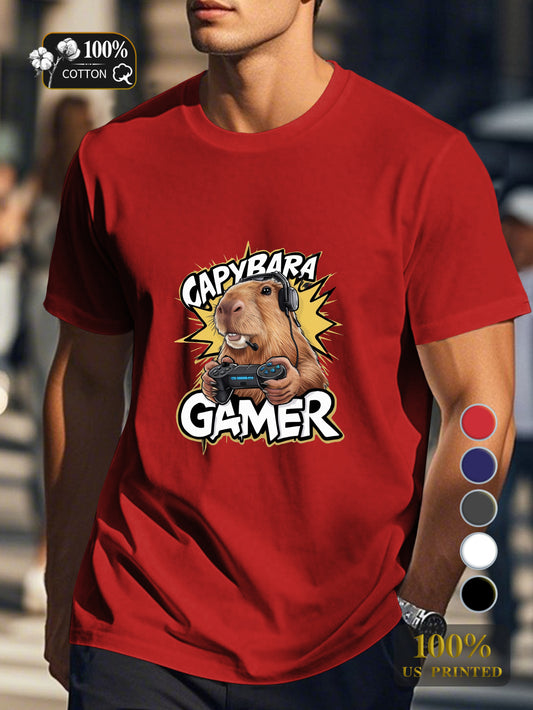 capybara gaming illustration Men's pure cotton Tshirt Comfort Fit