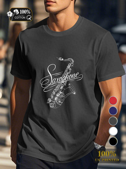 Sophisticated saxophone illustration Men's pure cotton Tshirt Comfort Fit
