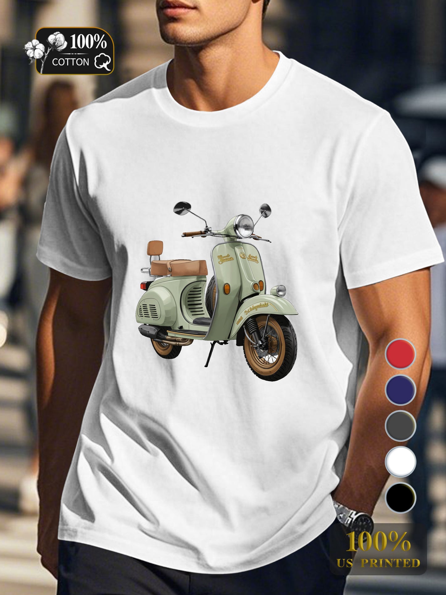 Classic scooter illustration Men's pure cotton Tshirt Comfort Fit