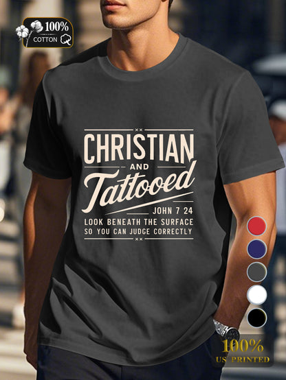 CHRISTIAN AND TATTOOED design Men's pure cotton Tshirt Comfort Fit
