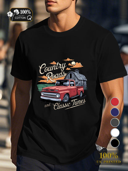 Country Roads and Classic Tunes Men's pure cotton Tshirt Comfort Fit
