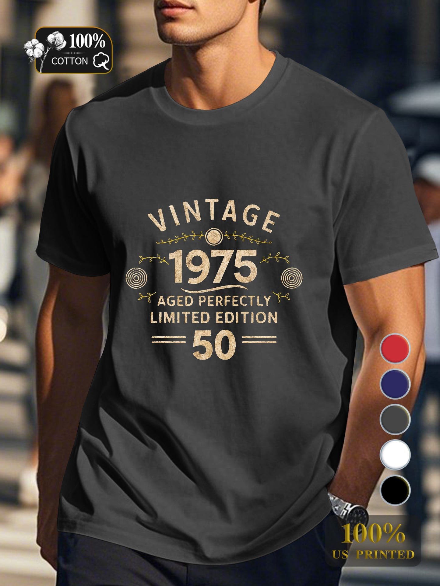 VINTAGE 1975 AGED PERFECTLY Men's pure cotton Tshirt Comfort Fit