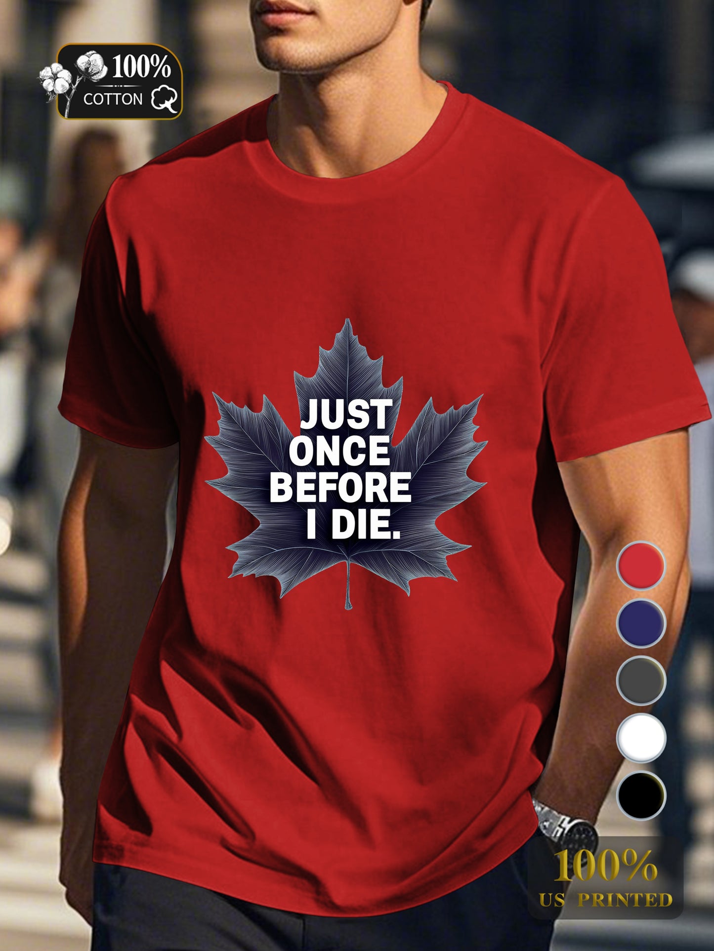 Illustration with bold maple leaf Men's pure cotton Tshirt Comfort Fit