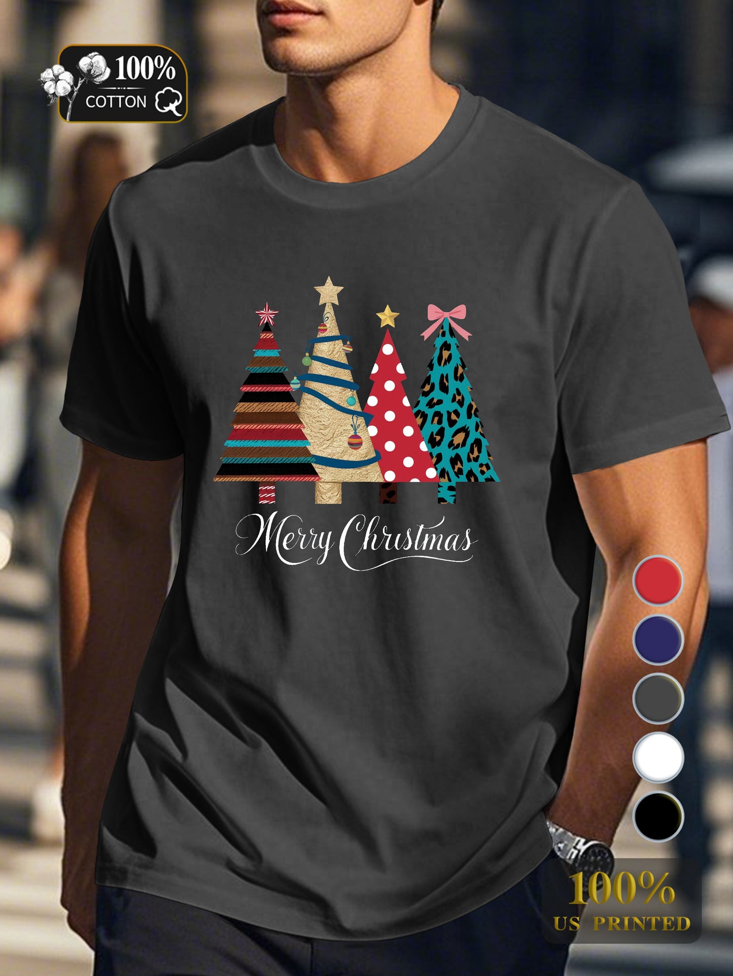 four Christmas trees Men's pure cotton Tshirt Comfort Fit
