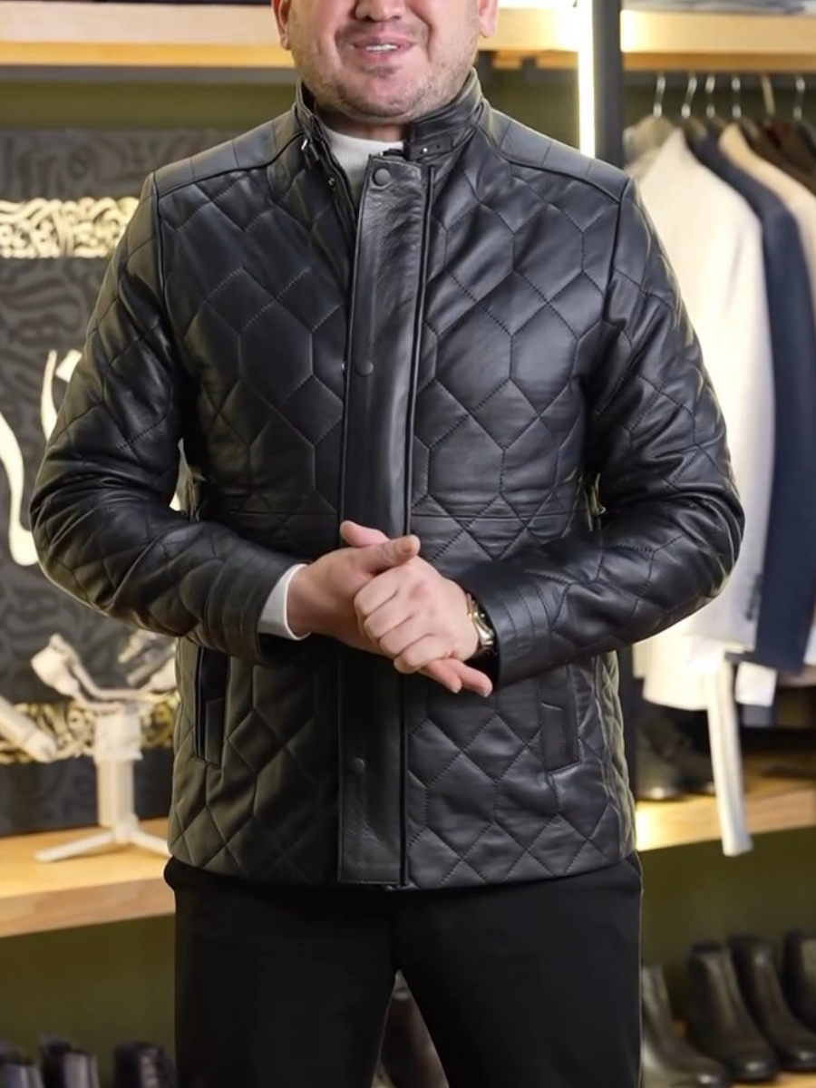 Leather Diamond Down Jacket