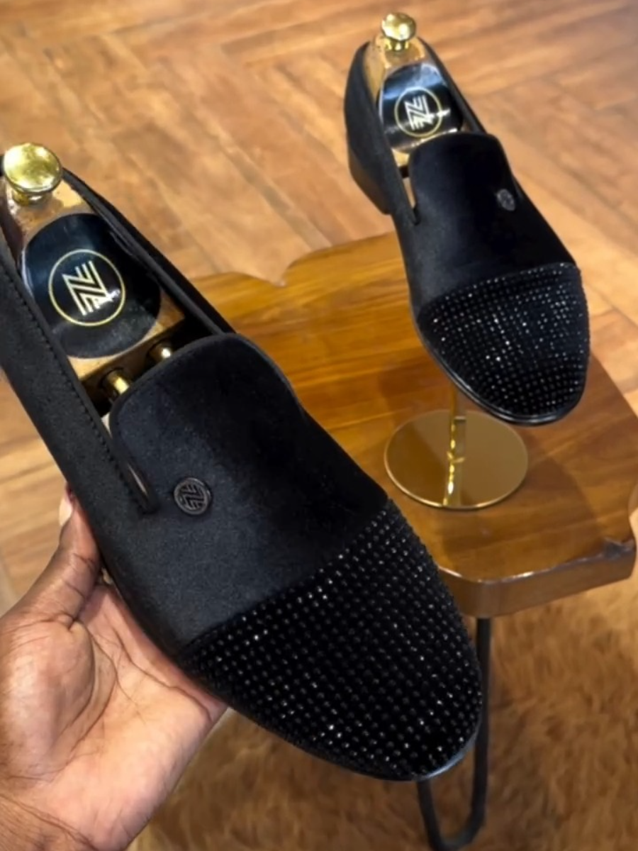 Black Studded Cap-toe Loafers