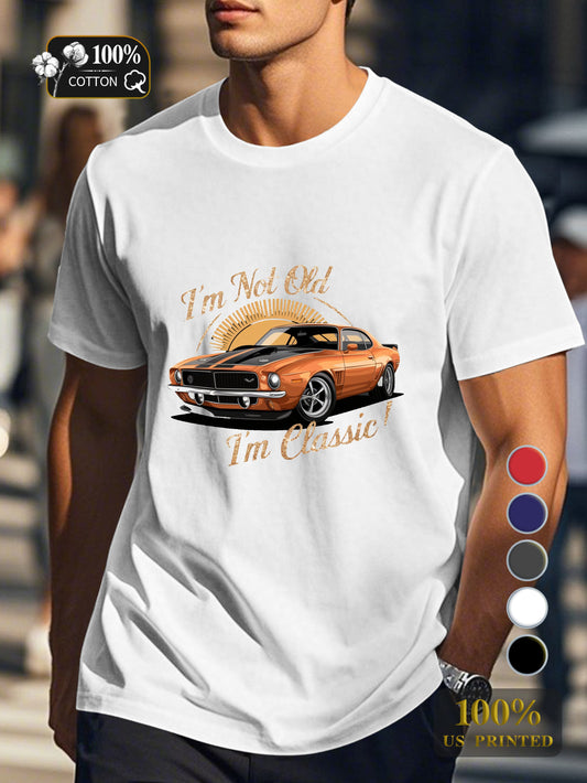 vintage orange muscle car Men's pure cotton Tshirt Comfort Fit