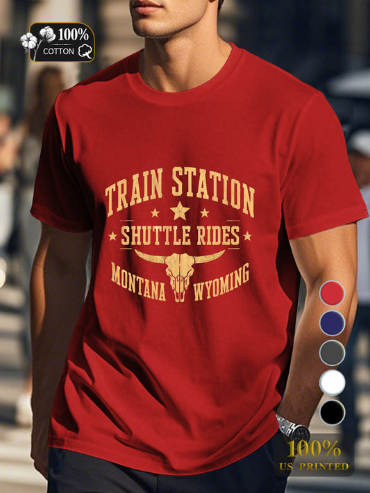 TRAIN STATION SHUTTLE RIDES Men's pure cotton Tshirt Comfort Fit
