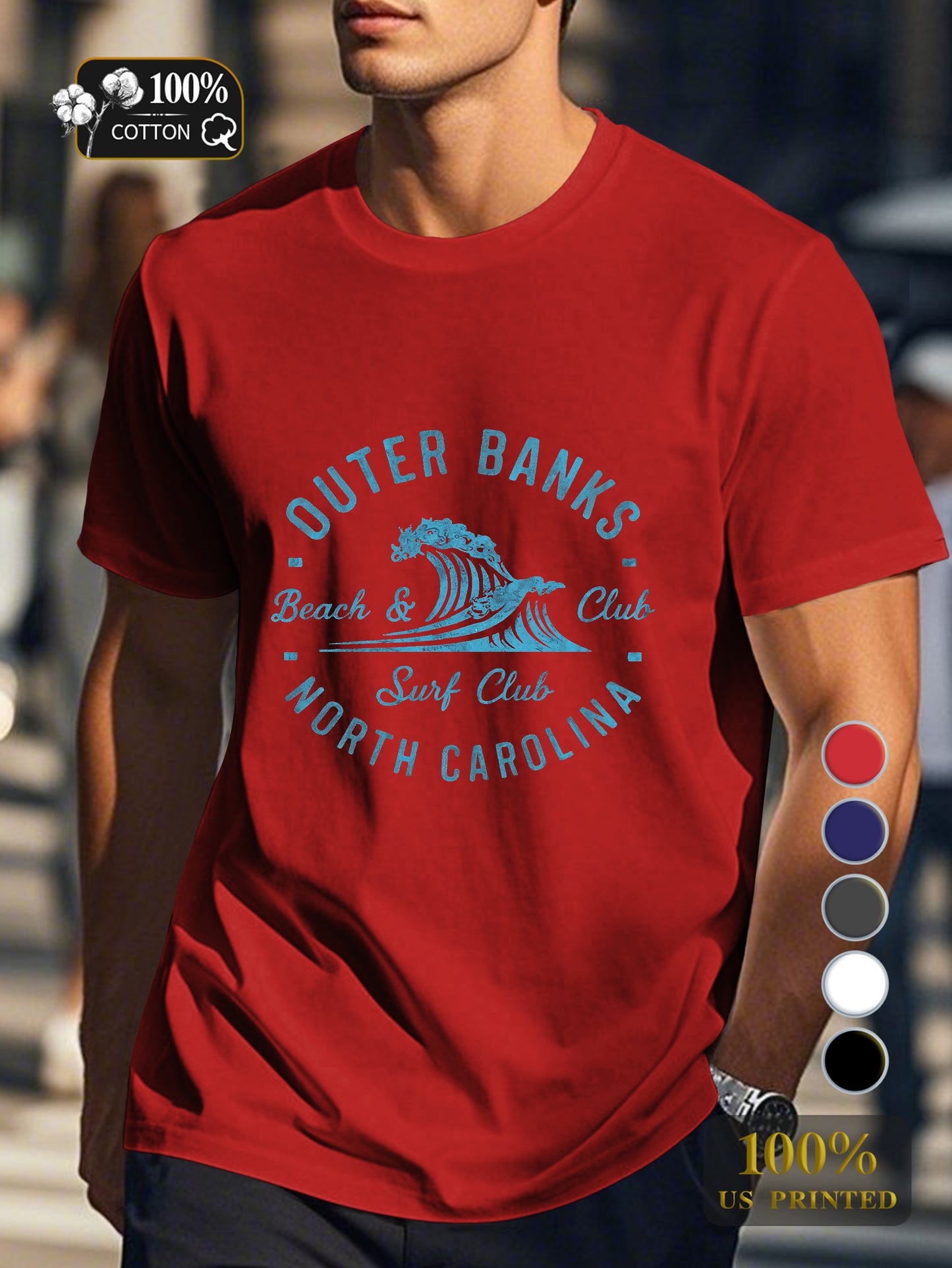 OUTER BANKS beach surf club Men's pure cotton Tshirt Comfort Fit