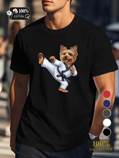 Yorkshire Terrier in martial arts gi Men's pure cotton Tshirt Comfort Fit