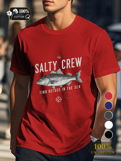 SALTY CREW with fish Men's pure cotton Tshirt Comfort Fit