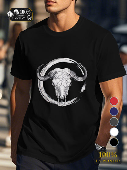 artistic representation of a buffalo skull Men's pure cotton Tshirt Comfort Fit