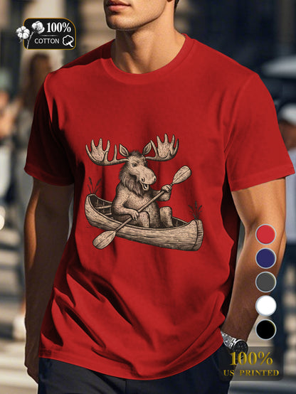 moose in canoe Men's pure cotton Tshirt Comfort Fit