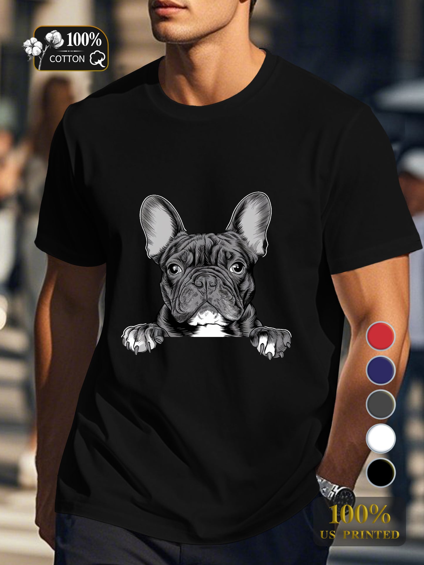 French Bulldog silhouette Men's pure cotton Tshirt Comfort Fit