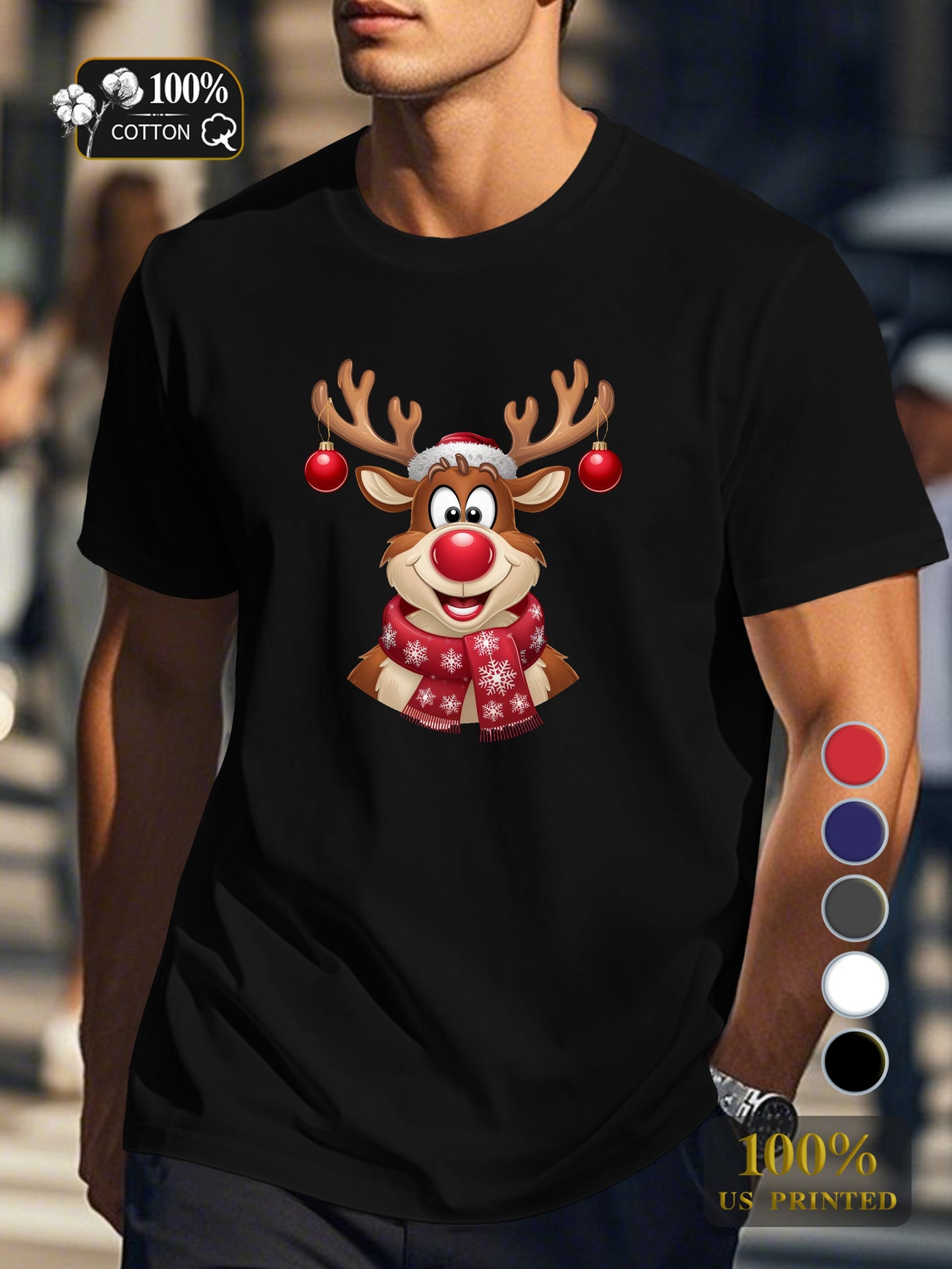 Jovial cartoon reindeer Men's pure cotton Tshirt Comfort Fit