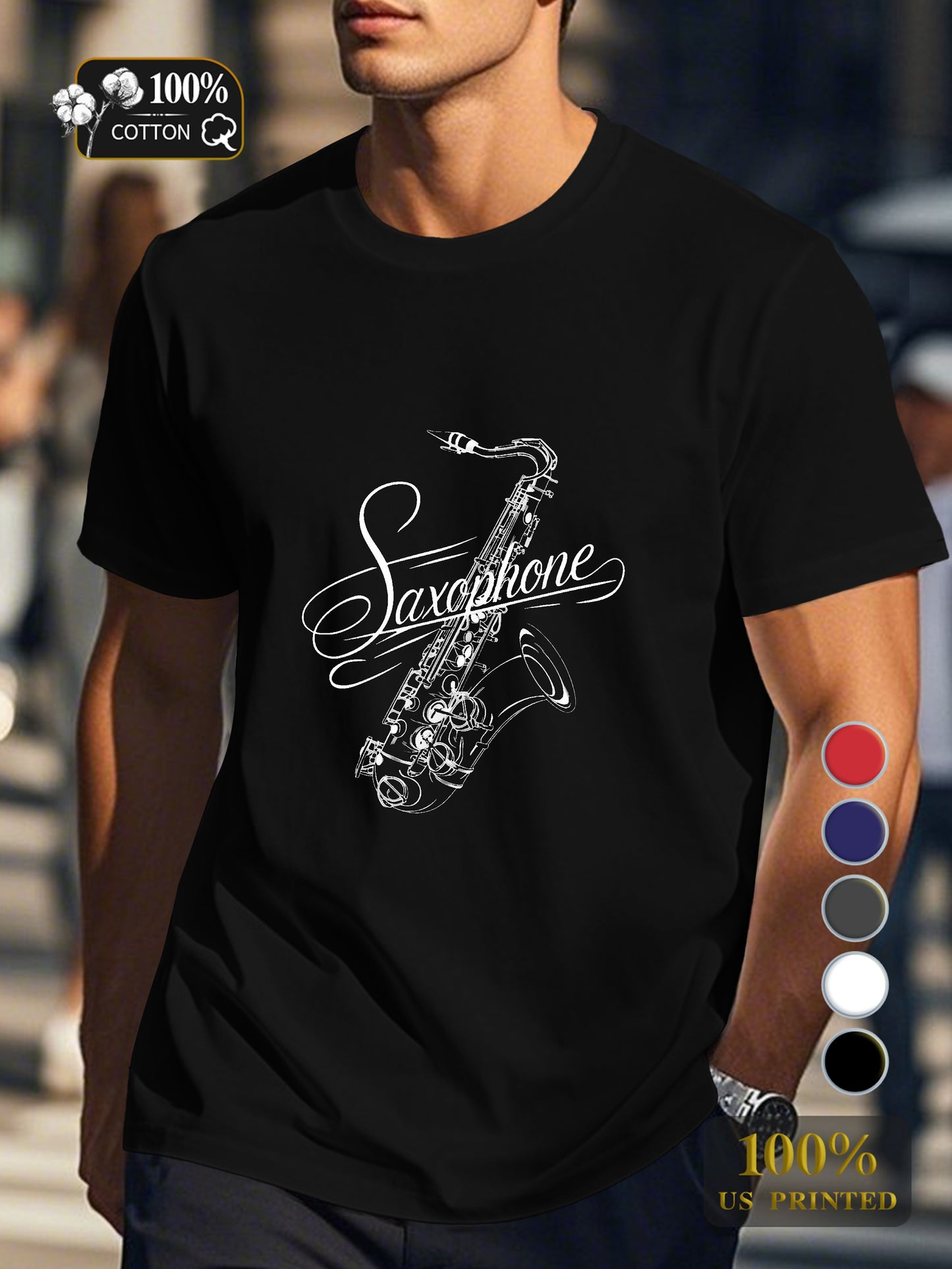 Sophisticated saxophone illustration Men's pure cotton Tshirt Comfort Fit