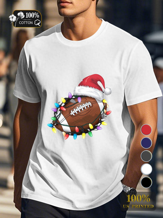 football with Christmas lights Men's pure cotton Tshirt Comfort Fit
