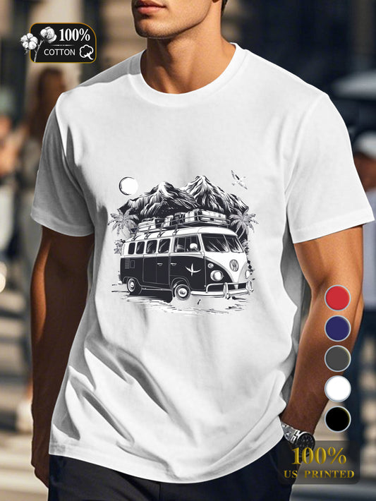 Vintage van with luggage Men's pure cotton Tshirt Comfort Fit