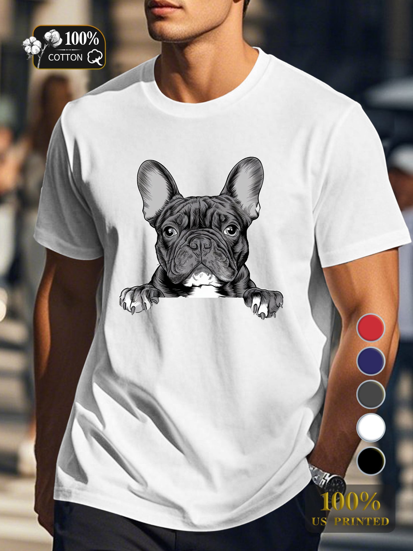 French Bulldog silhouette Men's pure cotton Tshirt Comfort Fit