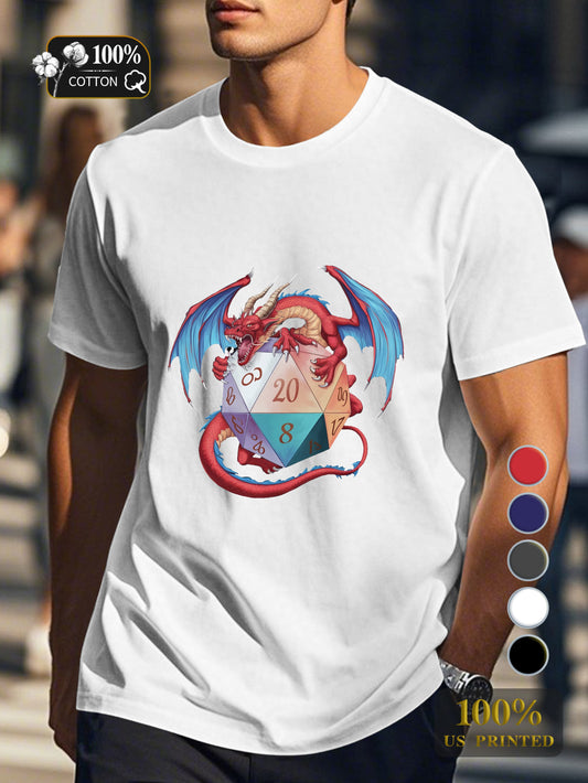 Red dragon with d20 Men's pure cotton Tshirt Comfort Fit