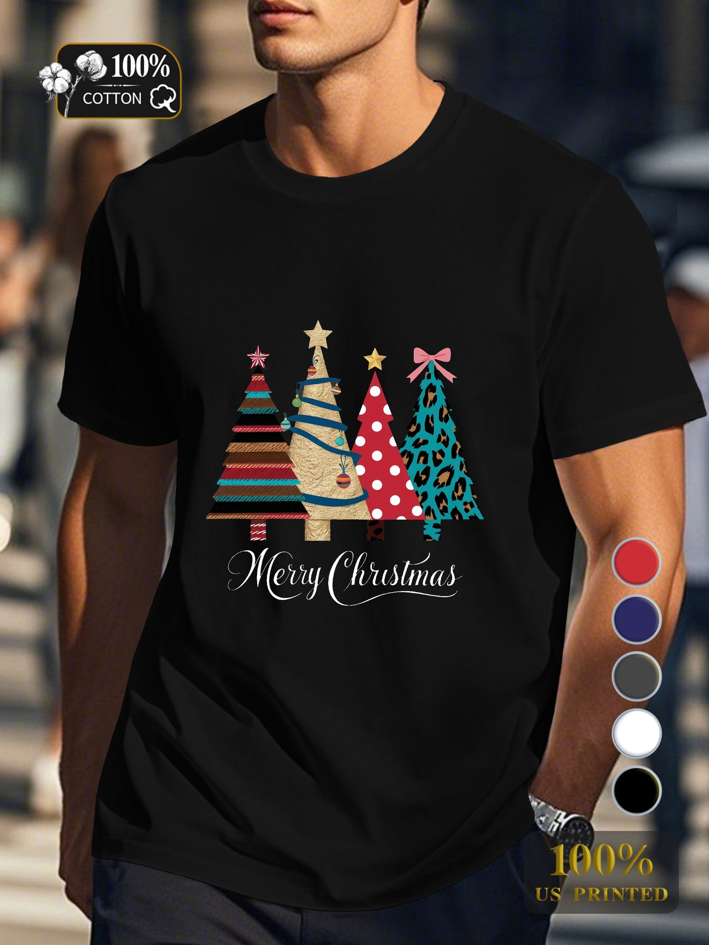four Christmas trees Men's pure cotton Tshirt Comfort Fit