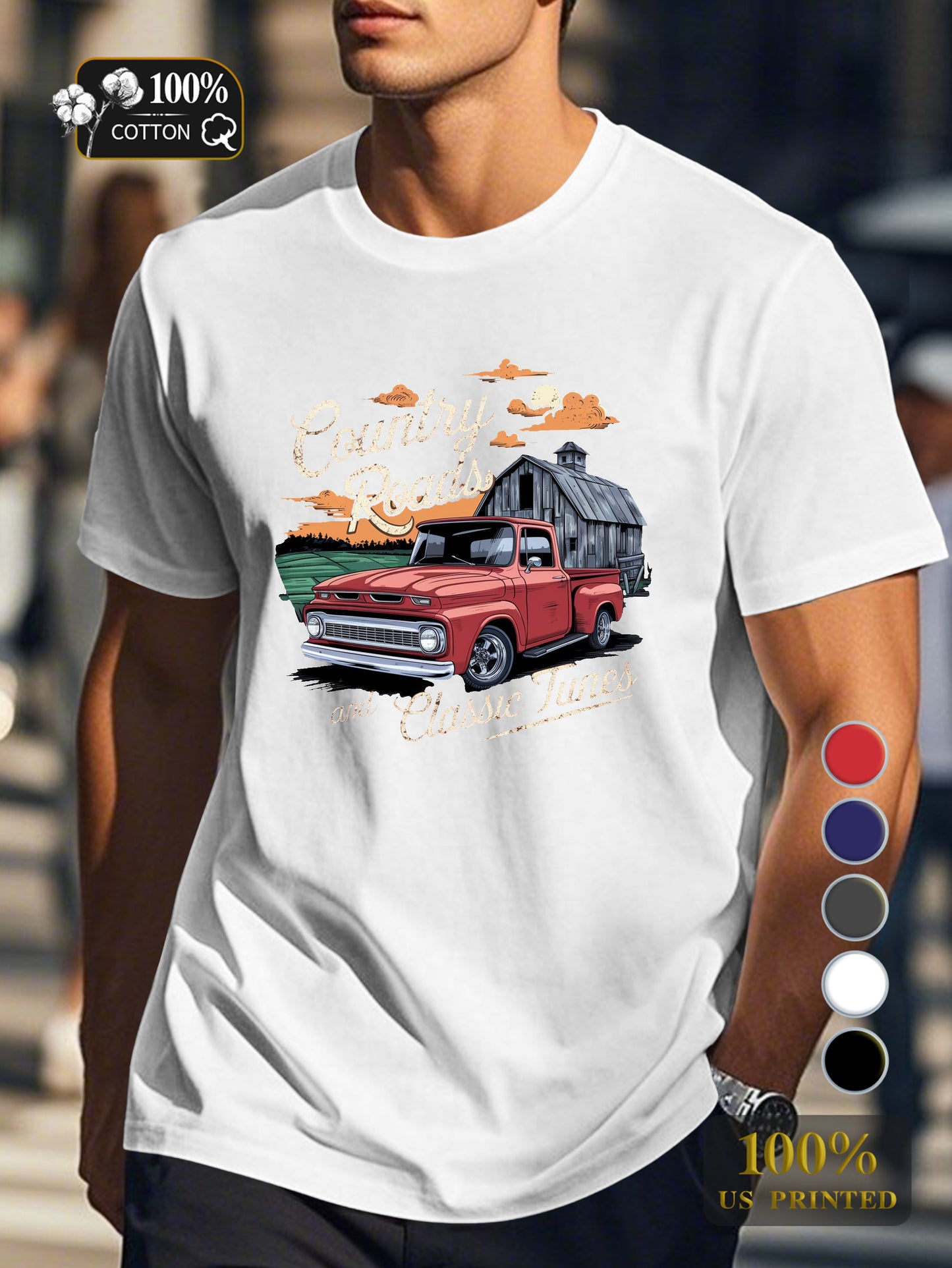 Country Roads and Classic Tunes Men's pure cotton Tshirt Comfort Fit