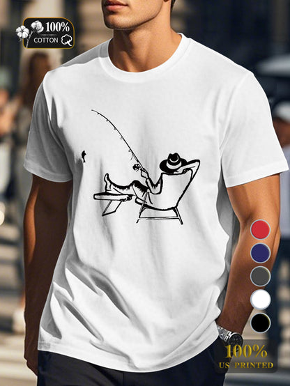 serene fishing scene Men's pure cotton Tshirt Comfort Fit