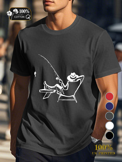 serene fishing scene Men's pure cotton Tshirt Comfort Fit