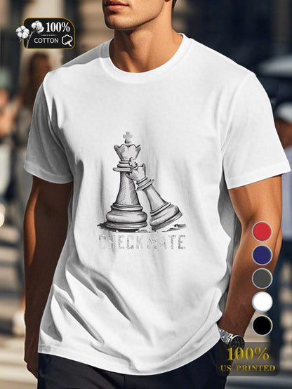 King and queen chess pieces Men's pure cotton Tshirt Comfort Fit