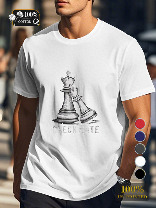 King and queen chess pieces Men's pure cotton Tshirt Comfort Fit