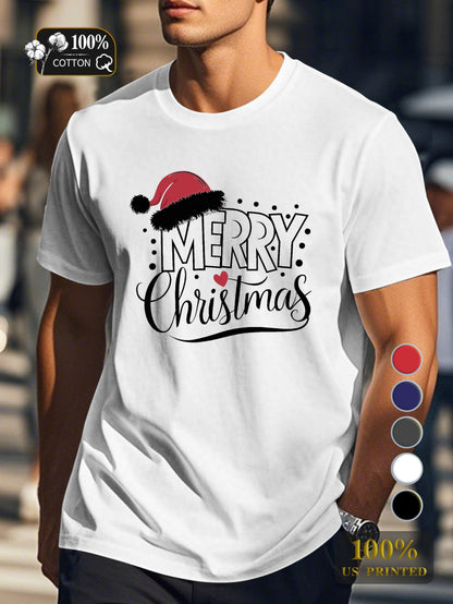MERRY CHRISTMAS illustration Men's pure cotton Tshirt Comfort Fit