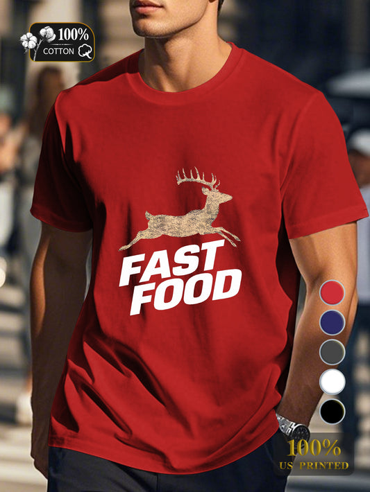 FAST FOOD with a deer twist Men's pure cotton Tshirt Comfort Fit