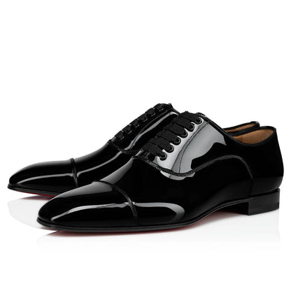 LaceUp Patent Leather Black Oxfords