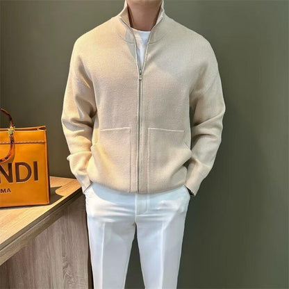 Side pocket stand collar knitted cardigan jacket