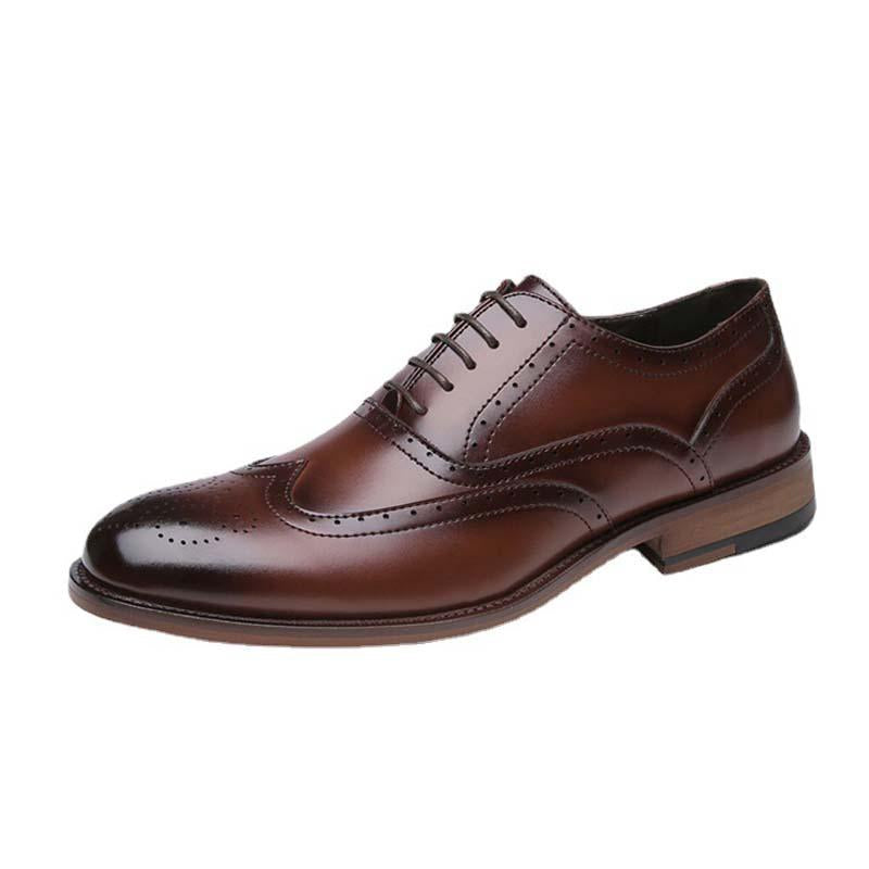 Round Toe Leather Shoes Men's Carved Derby Shoes Office Wedding Shoes