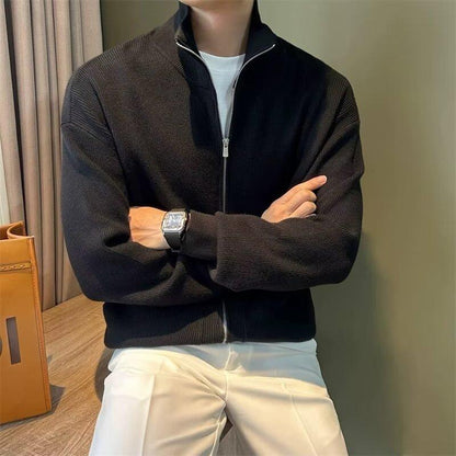 Side pocket stand collar knitted cardigan jacket