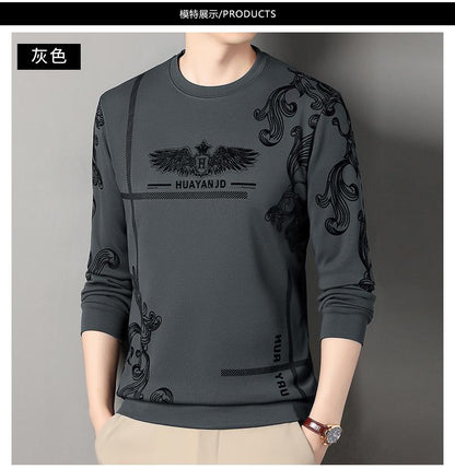 Men's fleece printed long sleeve crew neck sweatshirt