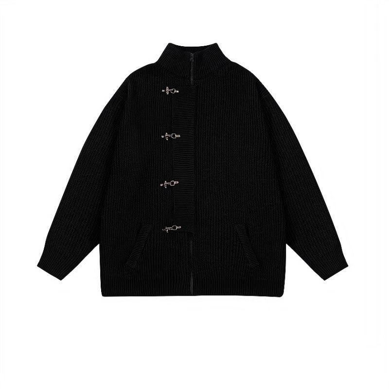 Metal mechanical buckle loose knit cardigan