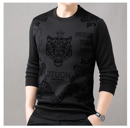 Men's autumn and winter velvet trend plush round neck base shirt