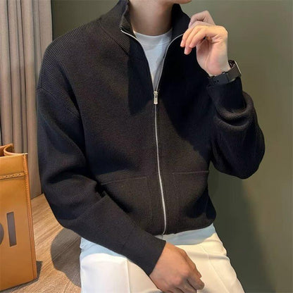 Side pocket stand collar knitted cardigan jacket