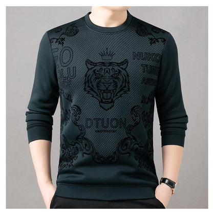 Men's autumn and winter velvet trend plush round neck base shirt