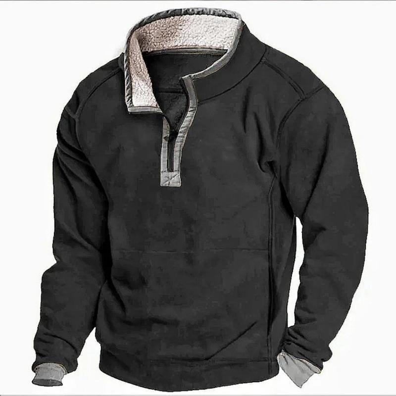 Men's Casual Stand Collar Fleece-lined Sweater