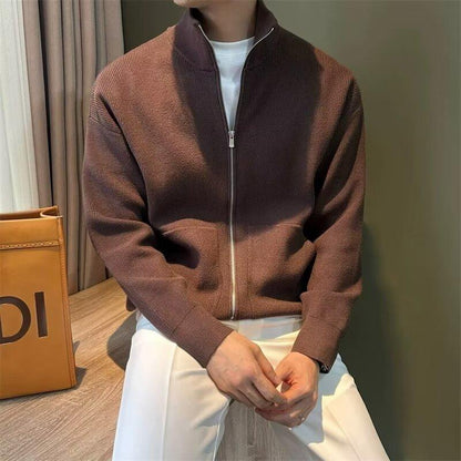Side pocket stand collar knitted cardigan jacket