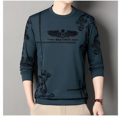 Men's fleece printed long sleeve crew neck sweatshirt