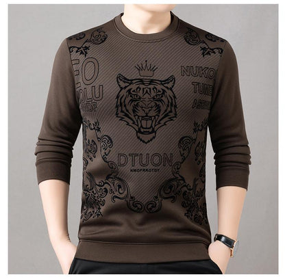 Men's autumn and winter velvet trend plush round neck base shirt