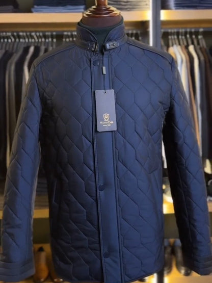 Men's Diamond Pattern Stand Collar Cotton-padded Jacket Coat