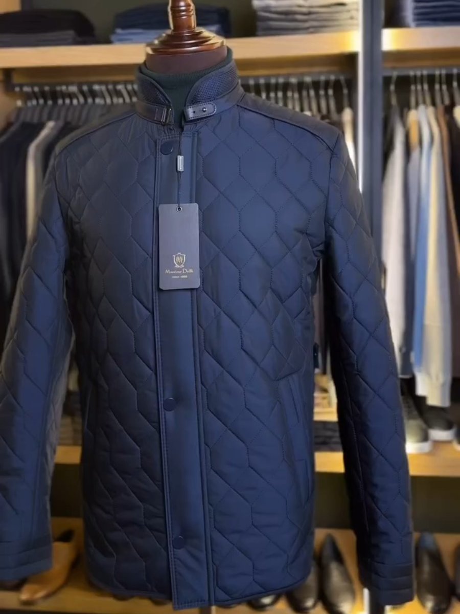 Men's Diamond Pattern Stand Collar Cotton-padded Jacket Coat