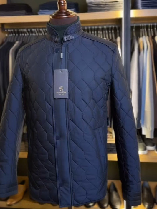 Men's Diamond Pattern Stand Collar Cotton-padded Jacket Coat