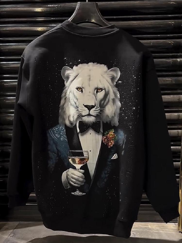 Cotton Creative Printed Rhinestone Sweatshirt