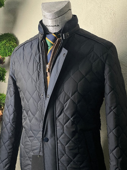 Men's Diamond Pattern Stand Collar Cotton-padded Jacket Coat